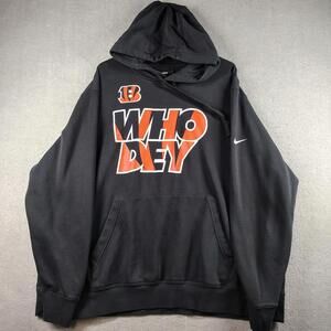 Nike Mens 2XL Black Cincinnati Bengals Who Dey Pullover Hoodie Fleece EUC NFL